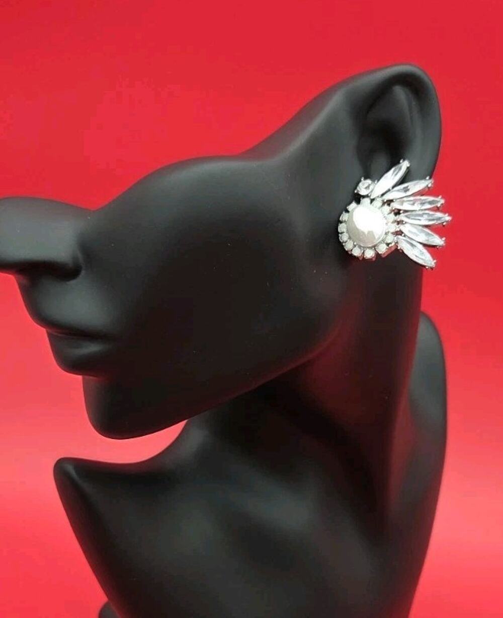Women’s Silver Tone Crystal Rhinestone Wing Earrings Statement Fashion Jewelry